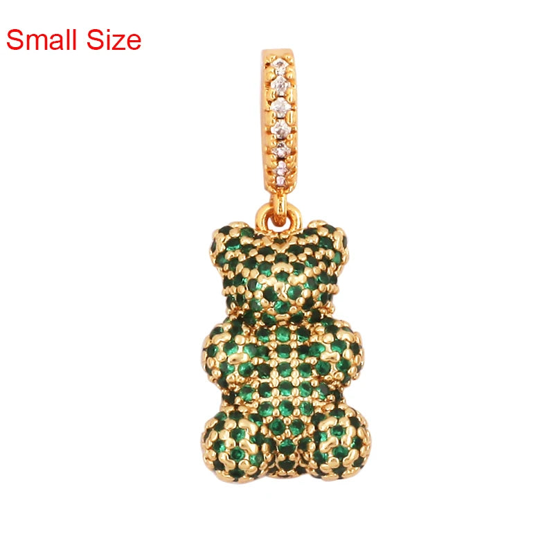 Luxury Fine Inlaid Rainbow Cubic Zirconia Charm Pendant,Cute Bear Jewelry Necklace Bracelet Making Wholesale Supplies M85 - AMULET RING STORE