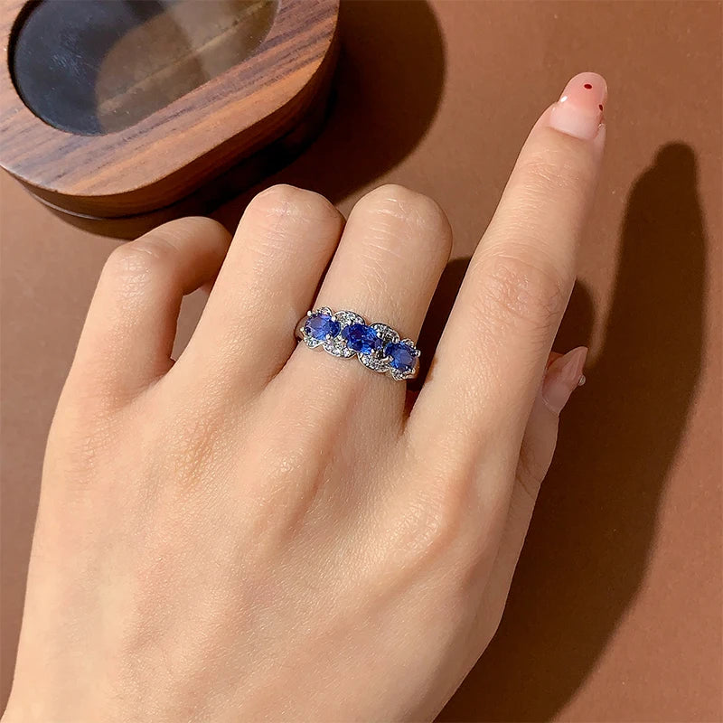 Exquisite Blue CZ Ring for Women | Premium 925 Sterling Silver | High-Quality Fashion Jewelry Gift Wedding Ring