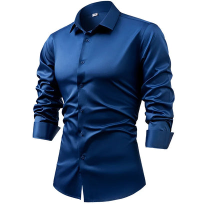 Anti-Wrinkle Men Shirts Long Sleeve Dress Shirts For Men Slim Fit Camisa Social Business Blouse White Blue Office Shirt S-5XL