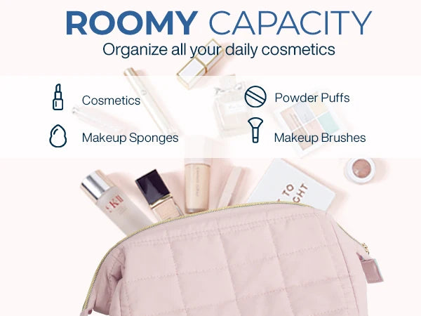 BAGSMART Makeup Bag Puffy Padded Make Up Bags for Women Makeup Organizer Case Wide-open Pouch Toiletry Bag Travel Essentials - AMULET RING STORE