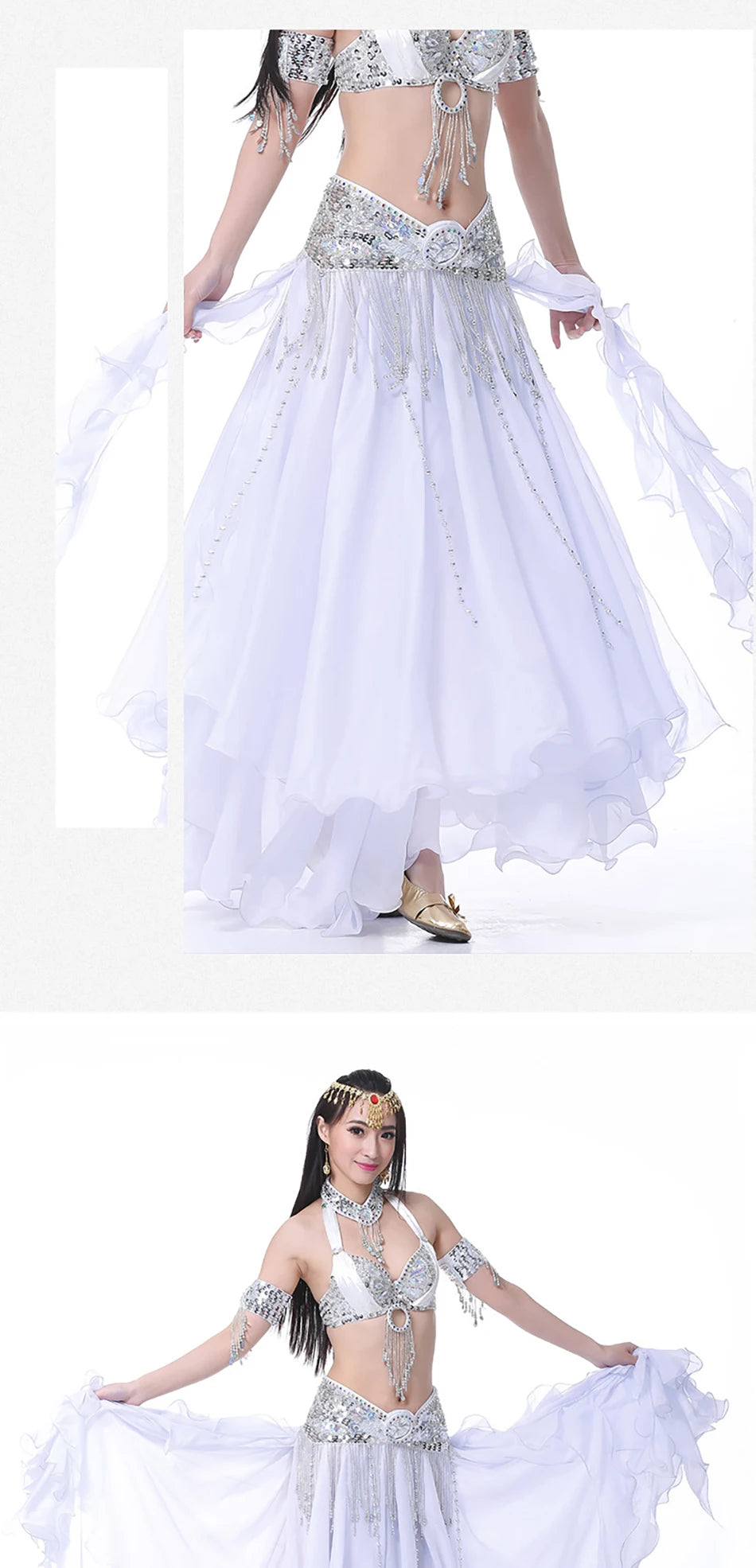 Belly Dance Skirt Chiffon Skirts Double Slit Ear Gauze Skirt High Slit Skirt For Adult Women Performance Practice Clothings