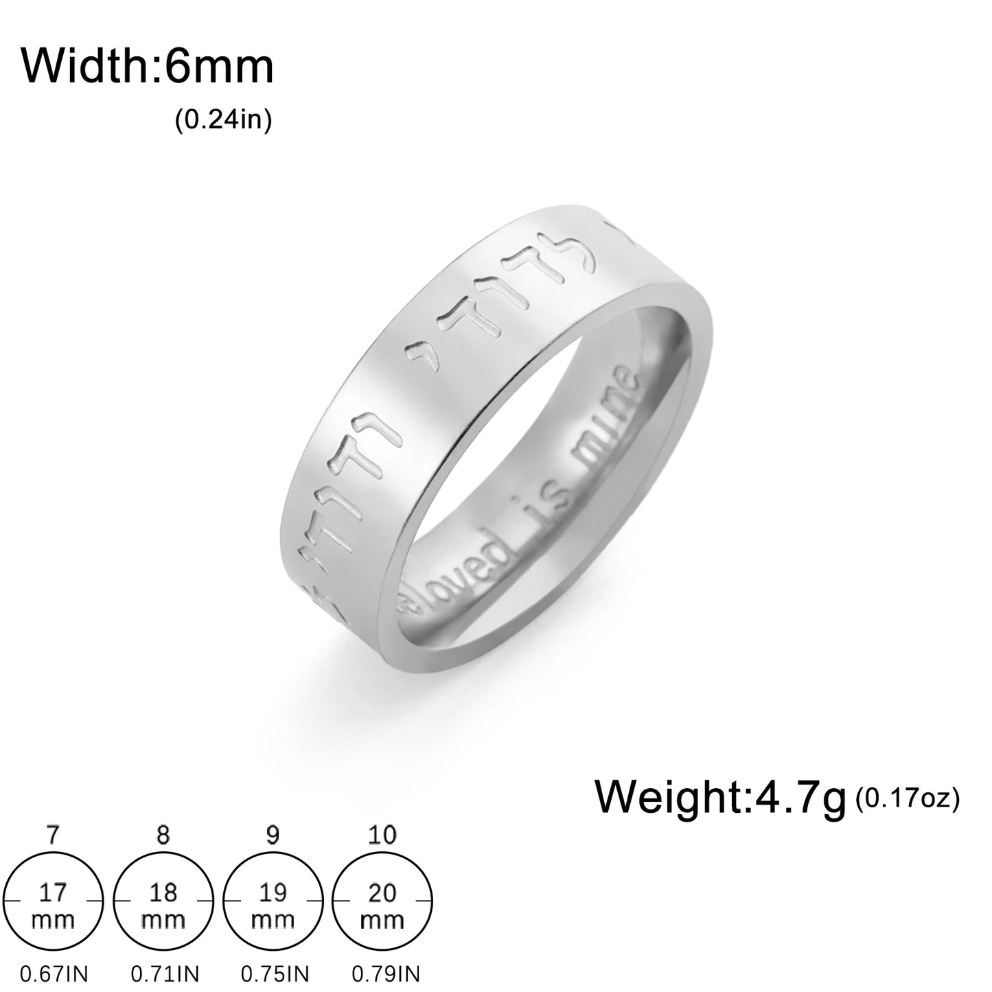 LIKGREAT Jewish Shema Hebrew Font Stainless Steel Ring Judaism Engraved Blessing Protection Amulet Wedding Band - AMULET RING STORE
