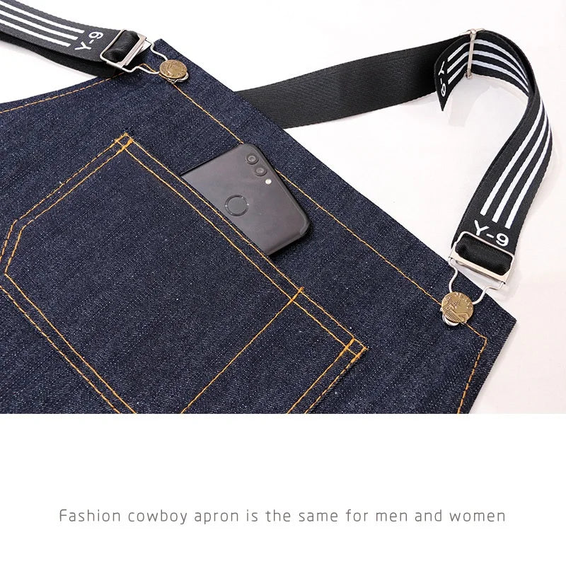 Hairstylist Denim Apron With Wide Shoulder Straps Comfortable Workwear Casual Fashionable Stain Resistant Men and Women Apron - AMULET RING STORE