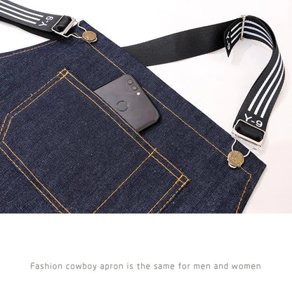 Hairstylist Denim Apron With Wide Shoulder Straps Comfortable Workwear Casual Fashionable Stain Resistant Men and Women Apron - AMULET RING STORE