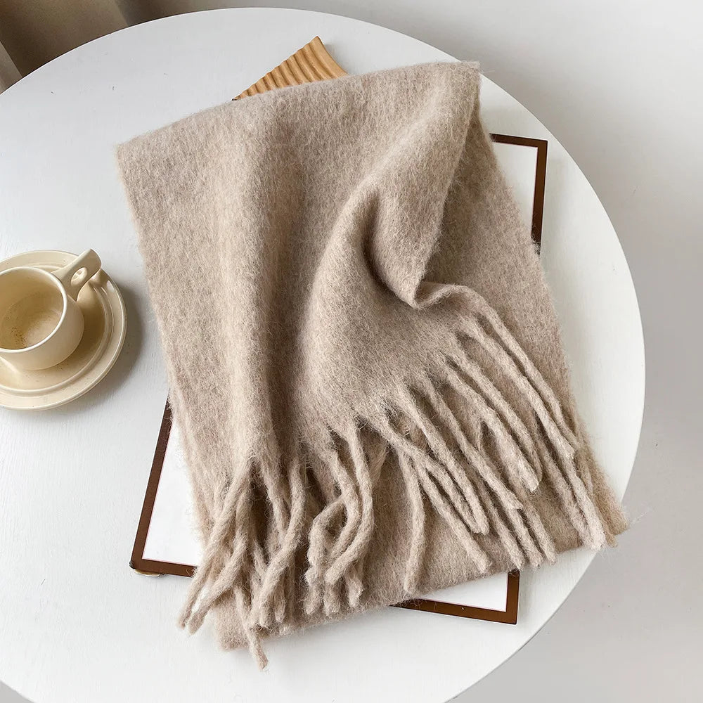 Korean Version Stylish Solid Scarf Women Men Autumn Winter Wool Blend Soft Pulled Mufller Female Male Versatile Pink Shawl Girl