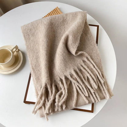 Korean Version Stylish Solid Scarf Women Men Autumn Winter Wool Blend Soft Pulled Mufller Female Male Versatile Pink Shawl Girl