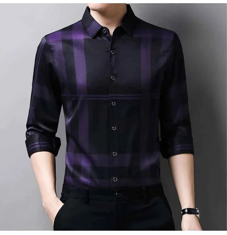 Autumn long sleeved shirt for men Business casual long sleeved plaid shirt for men