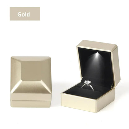 New in LED Light Jewelry Box Ring Earrings Earnail Pendant Organizer Imitation Leather Velvet Decorative Gold Frame Storage Box - AMULET RING STORE
