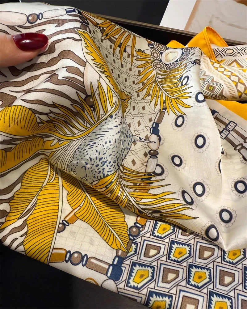 Luxury Fashion Print Square Scarf Women Soft Satin Scarves Bandana Hijab Neckerchief Shawl Kerchief Hair Band Foulard Lady - AMULET RING STORE