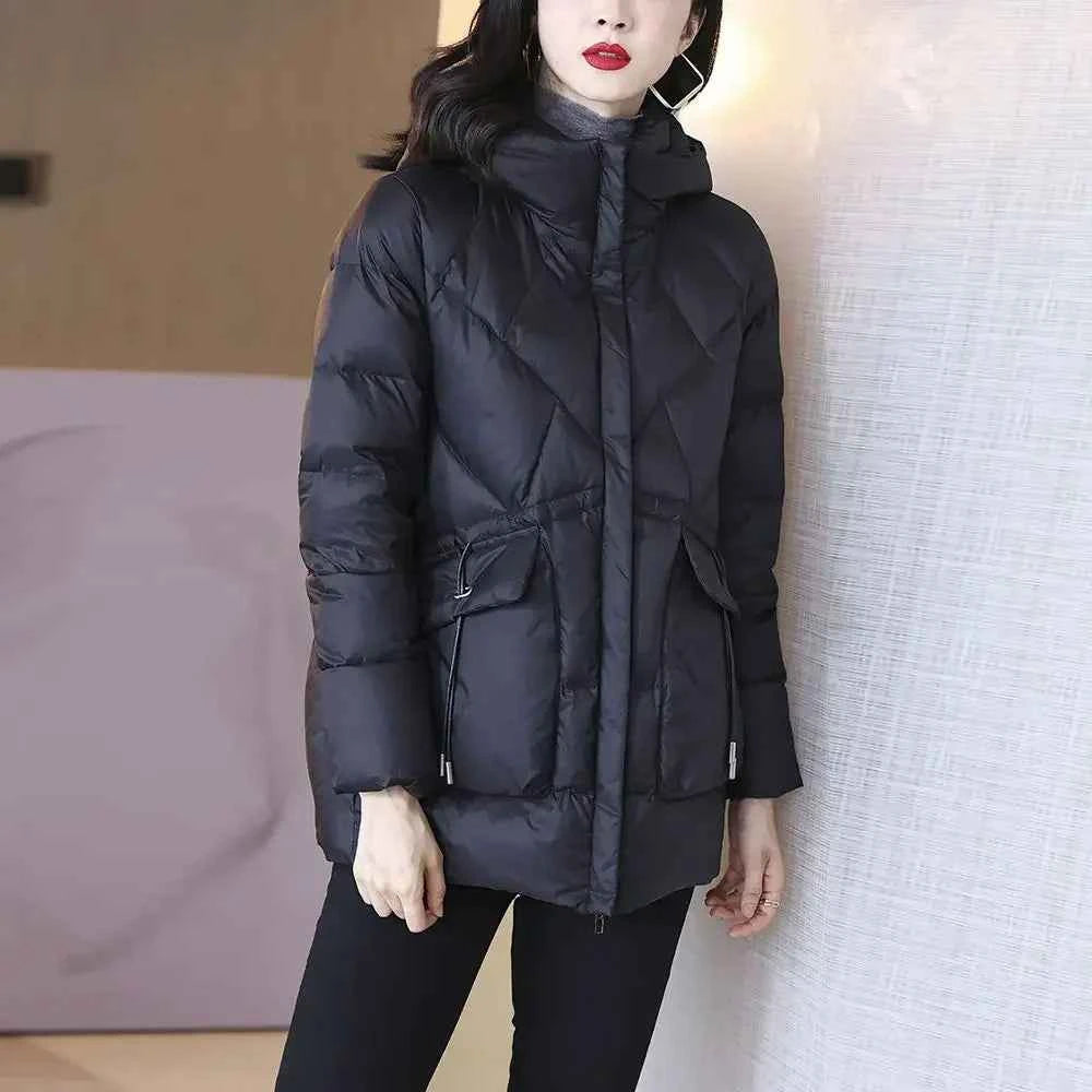 Woman Coat Zip-up Black Thick Padding Duck Down Quilted Padded Jackets for Women Hoodie Y2k Fashion 2025 Trend Luxury Hot Youth
