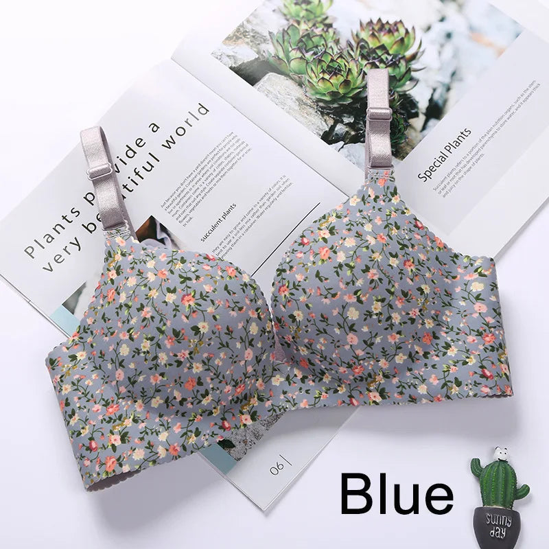 Women Flower Print Seamless Bra Sexy Lingerie Floral Push Up Bras One-Piece Underwear - AMULET RING STORE