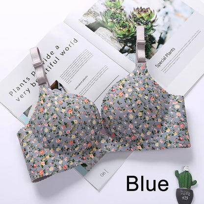 Women Flower Print Seamless Bra Sexy Lingerie Floral Push Up Bras One-Piece Underwear - AMULET RING STORE
