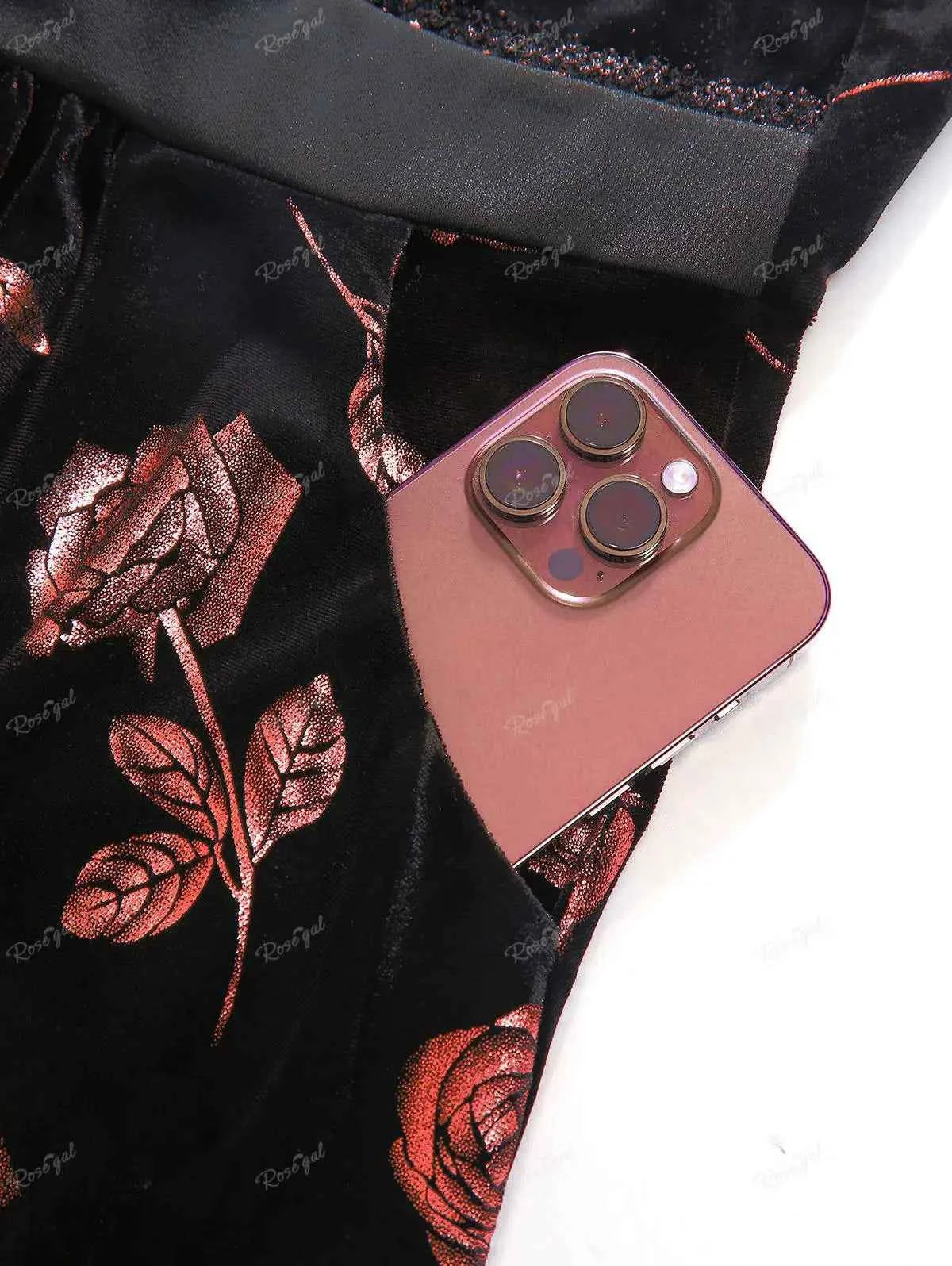 ROSEGAL Plus Size Gilding Rose Lace Up Velvet Sleeveless Swing Dress Women Summer Casual Knee-Length Dress Vestidos With Pocket