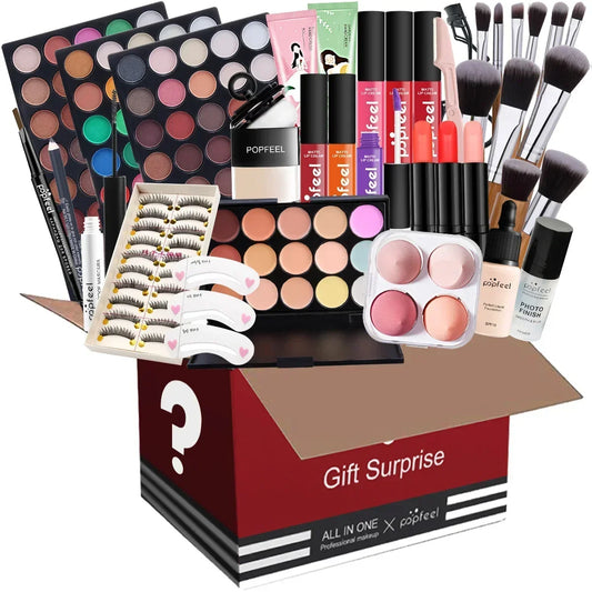 POPFEEL All-in-One Makeup Kit Gift Set with Eyeshadow Palette Foundation Lip Gloss Blush Brushes Eyeliner and More Beauty Gifts - AMULET RING STORE