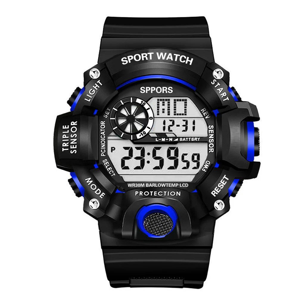 Fashion Men's Watch Sports Electronic Wristwatch Large dial Multifunctional Waterproof Luminous Alarm Kids Male's Military Watch - AMULET RING STORE