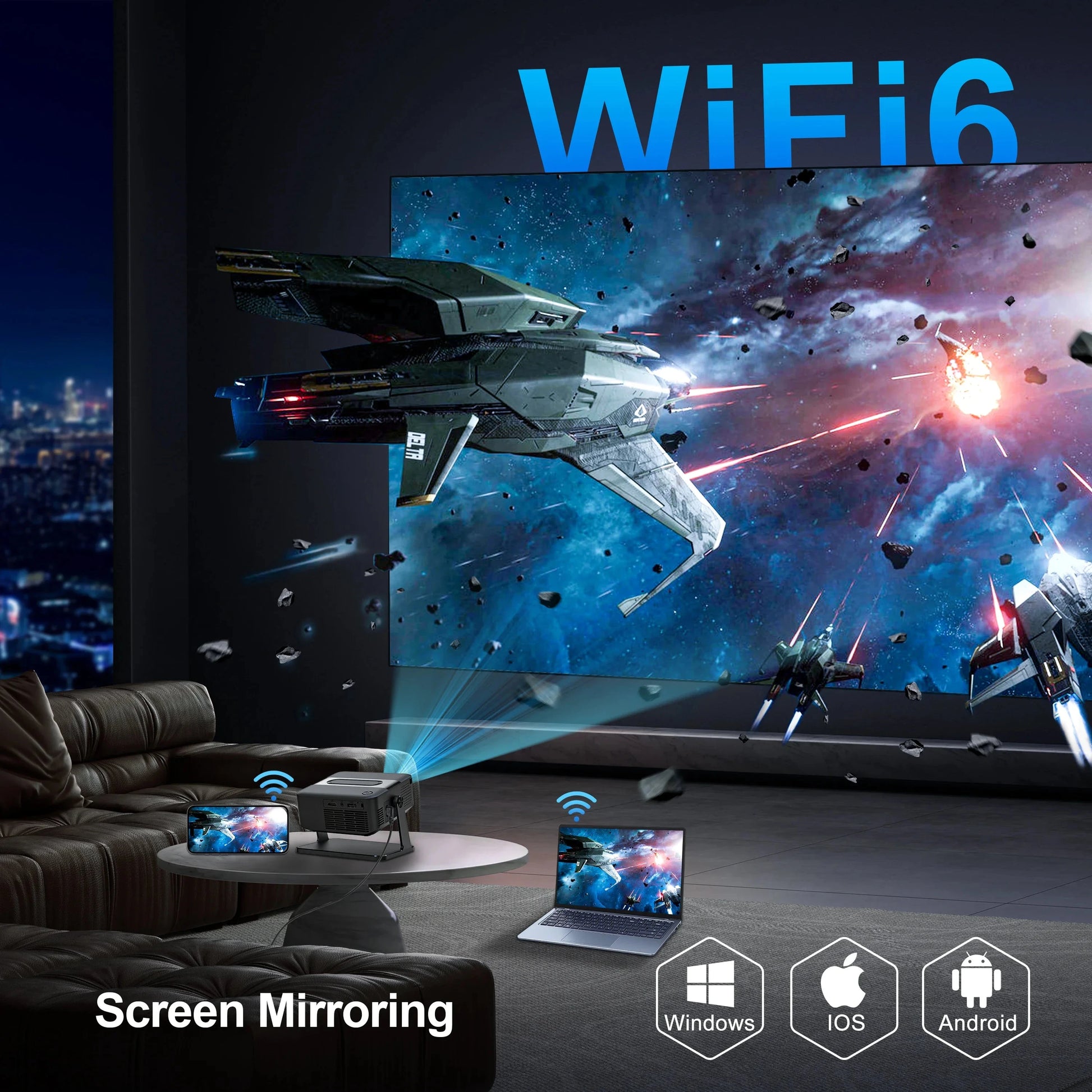 WESOPRO Mini Projector Smart 4K Portable with Wifi 6 Bluetooth 5.0 Android 11 Automatic Keystone for Home Theater Entertainment