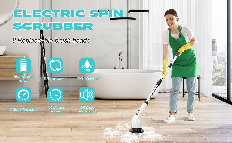 Electric Cleaning Brush with 7PCS Heads Bathroom Kitchen Cordless Handheld Shower Scrubber Spin Cleaner Multifunctional Cleaner - AMULET RING STORE