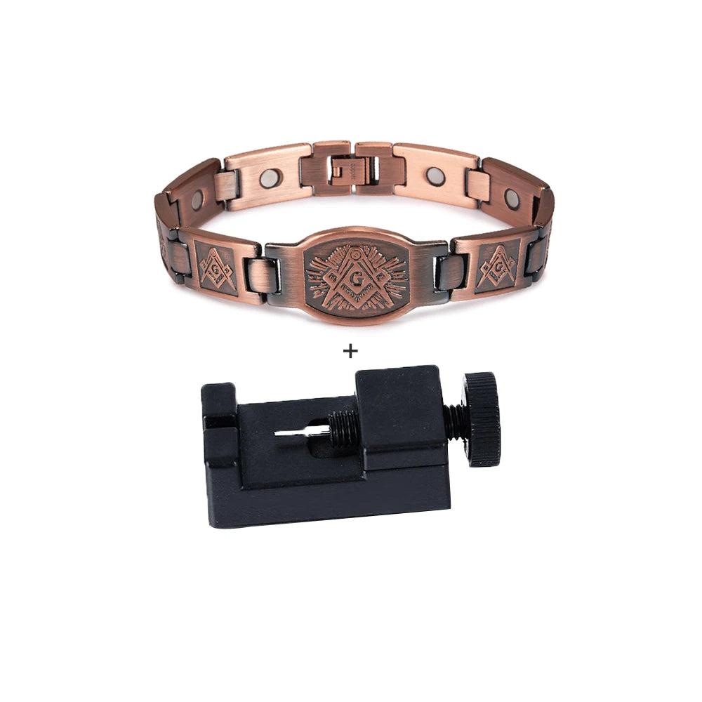 Cross Magnetic Bracelet Copper Energy 12mm Wristband Magnetic Bracelet Men Chain Link Vintage Masonic Ethnic Tribal Jewelry Men