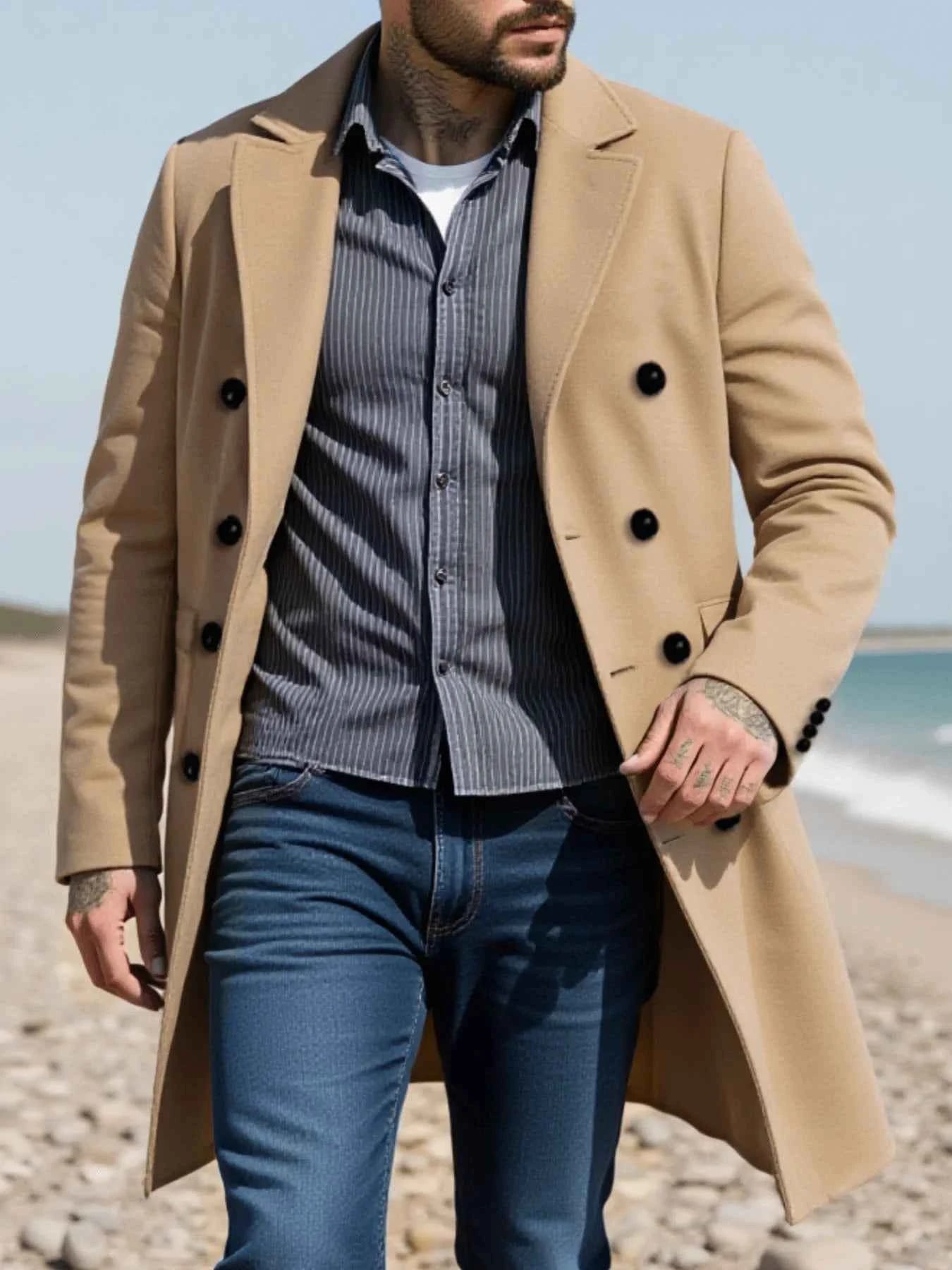 Man's Winter Jacket Foiled Coat Overcoat Padded Liner Double Buckle Accent Solid Tone Outdoor GradeEuro Fit