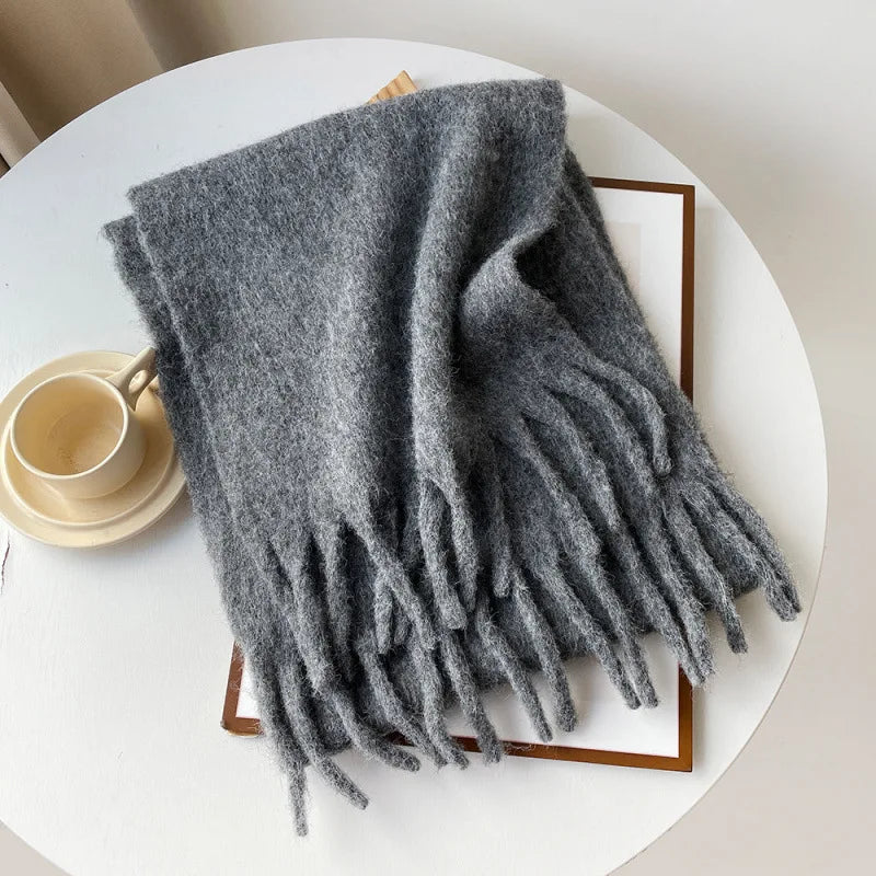 Korean Version Stylish Solid Scarf Women Men Autumn Winter Wool Blend Soft Pulled Mufller Female Male Versatile Pink Shawl Girl