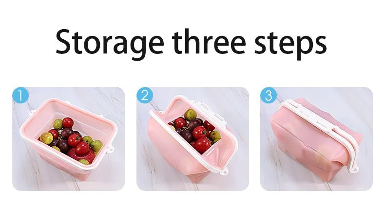 1500ML Foldable Silicone Storage Bag,Reusable Food Grade Crisper Box,Fresh-keeping Picnic Box,Microwave Heating Available - AMULET RING STORE