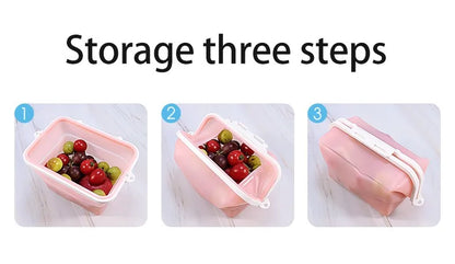 1500ML Foldable Silicone Storage Bag,Reusable Food Grade Crisper Box,Fresh-keeping Picnic Box,Microwave Heating Available - AMULET RING STORE