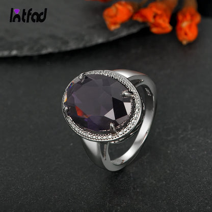 Women's S925 Silver Amethyst Ring - Exaggerated Egg Shaped Design