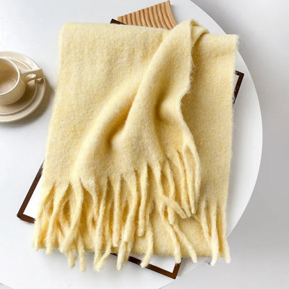 Korean Version Stylish Solid Scarf Women Men Autumn Winter Wool Blend Soft Pulled Mufller Female Male Versatile Pink Shawl Girl