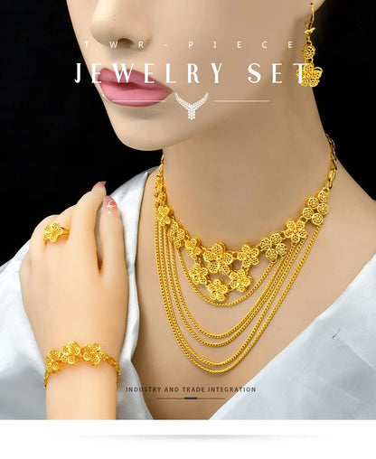 ANIID Africa Luxury Charm Necklace Sets With Tassel for Lady Indian Bridal Nigeria 24k Gold Plated Jewelry Set Party Gifts