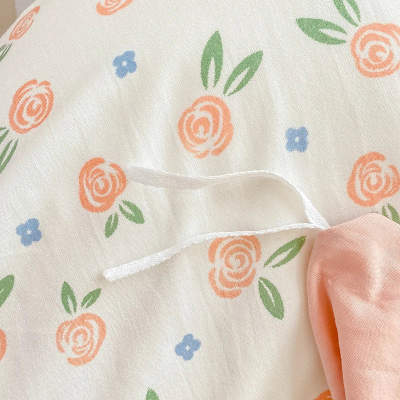 Korean Retro Floral Bedding Set 100% Washed Cotton Bed Sheets Set Soft Duvet Cover Bed Linen Pillowcase Single Double Queen King - AMULET RING STORE