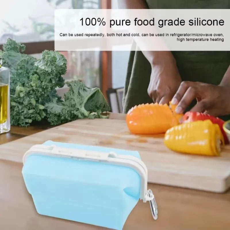 1500ML Foldable Silicone Storage Bag,Reusable Food Grade Crisper Box,Fresh-keeping Picnic Box,Microwave Heating Available - AMULET RING STORE