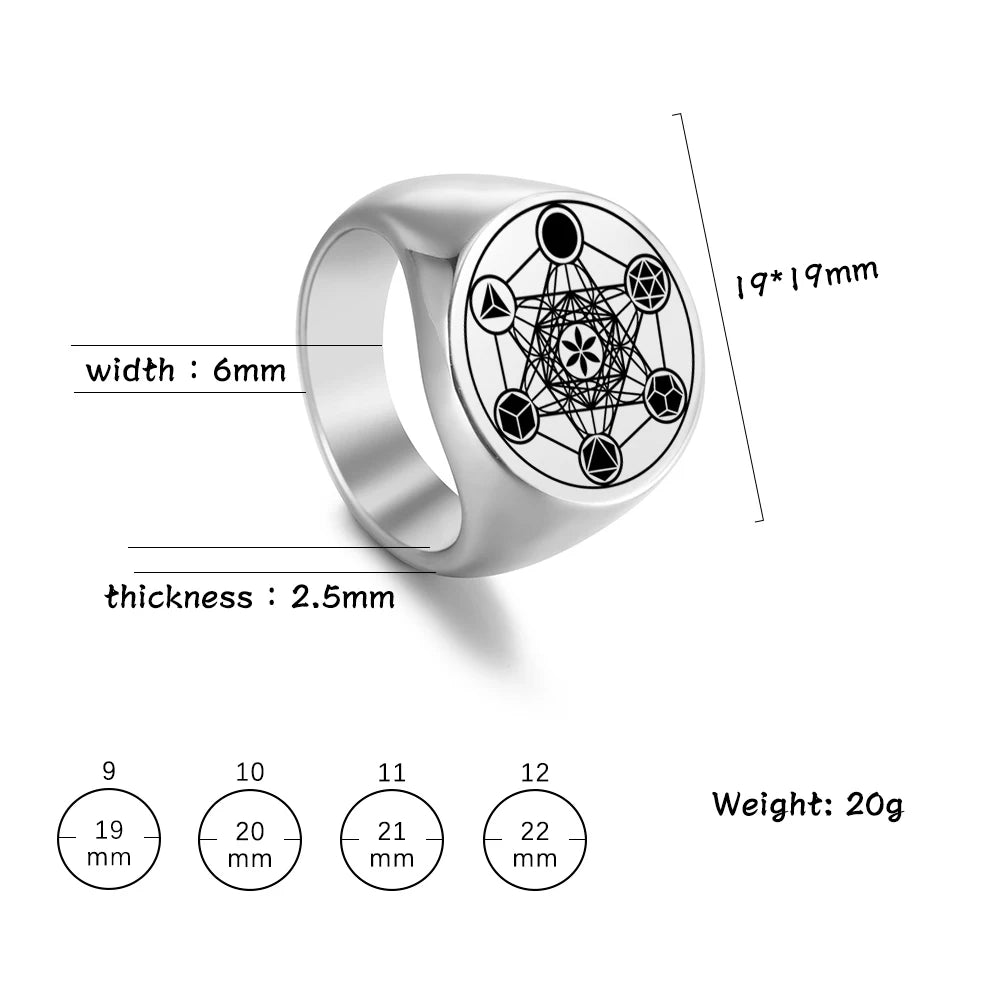 Amaxer Retro Stainless Steel Archangel Metatron Angel of Life Seal Amulet Ring