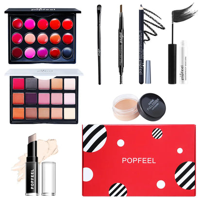 POPFEEL All-in-One Makeup Kit Gift Set with Eyeshadow Palette Foundation Lip Gloss Blush Brushes Eyeliner and More Beauty Gifts - AMULET RING STORE