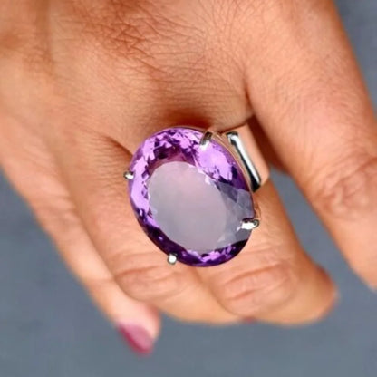 Europe and The United States Personalized Purple Inlaid Zirconia Oval Ring