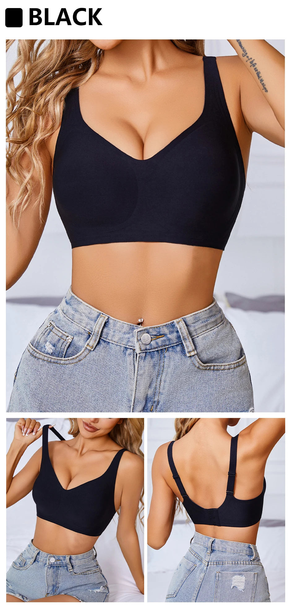 Women Underwire Bra Wide Adjuestable Strap Solid Color Plus Size Bras