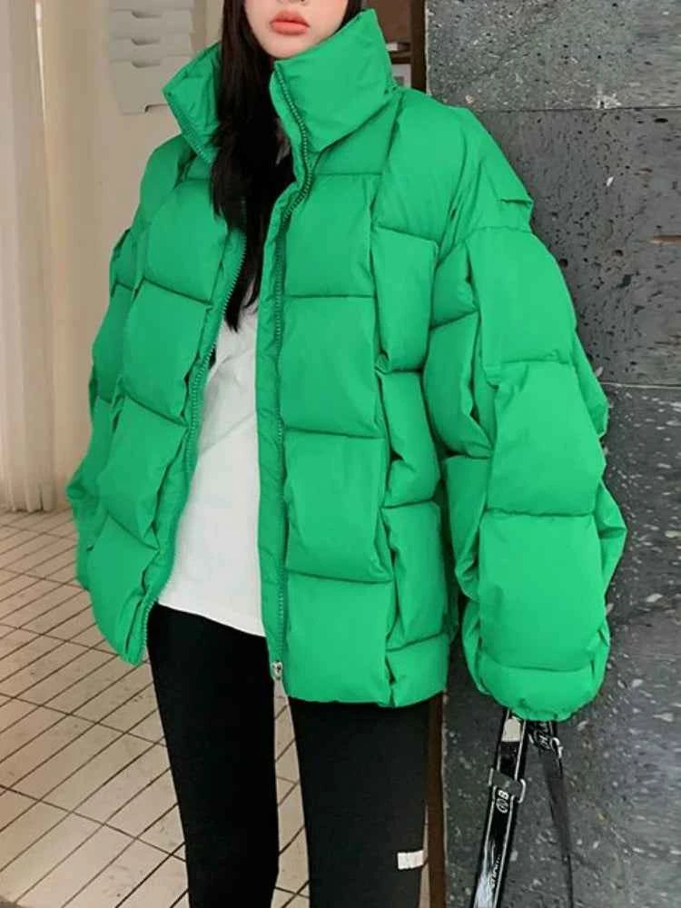 Winter Jacket for Women Three-dimensional Plaid Woven Fashion Coat Solid High Street Warm and Thick 2023 Winter New Down Jacket