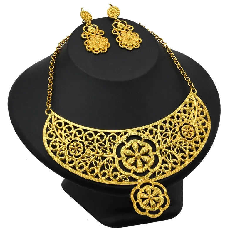 Ethiopian 24k Gold Plated Big Pendant Necklaces Set For Women