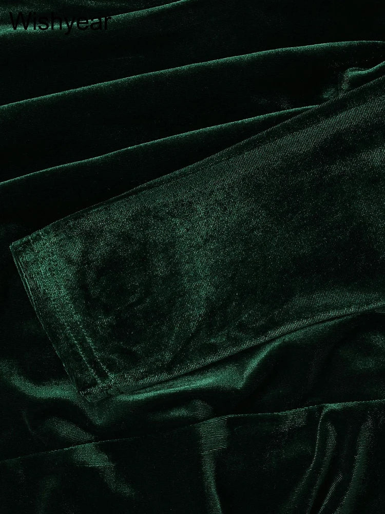 Elegant Women Velvet Off Shoulder Long Sleeve Ruched Split Mermaid Dress Luxury Wedding Evening Birthday Party Festival Vestidos - AMULET RING STORE