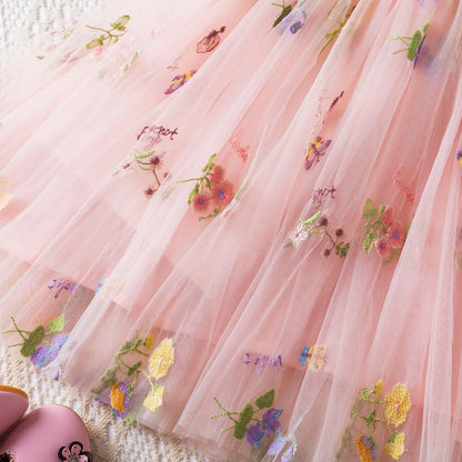 Delicate Party Prom Evening Dress Colorful Flower Embroidery Dresses Fashion Butterfly Princess Dress Birthday Princess Clothes