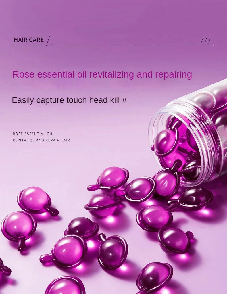 Hair Styling Serum for Frizzy & Dry Hair Rose Essence Oil Capsules Leave-in Anti Frizz Conditioner Repairs Dry, Damaged Hair - AMULET RING STORE