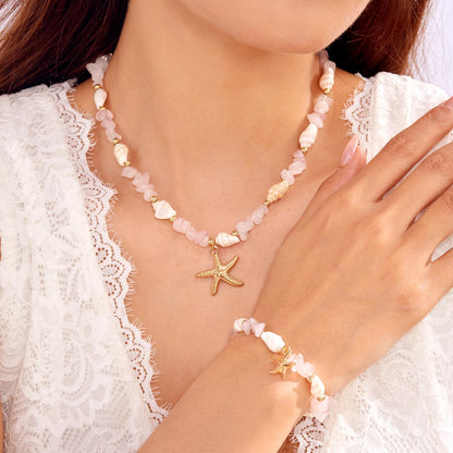 Bohemian Starfish Pendant Bracelet for Women Handmade Crushed Stone Beaded Bracelet Summer Beach Jewelry Travel Accessory Gift