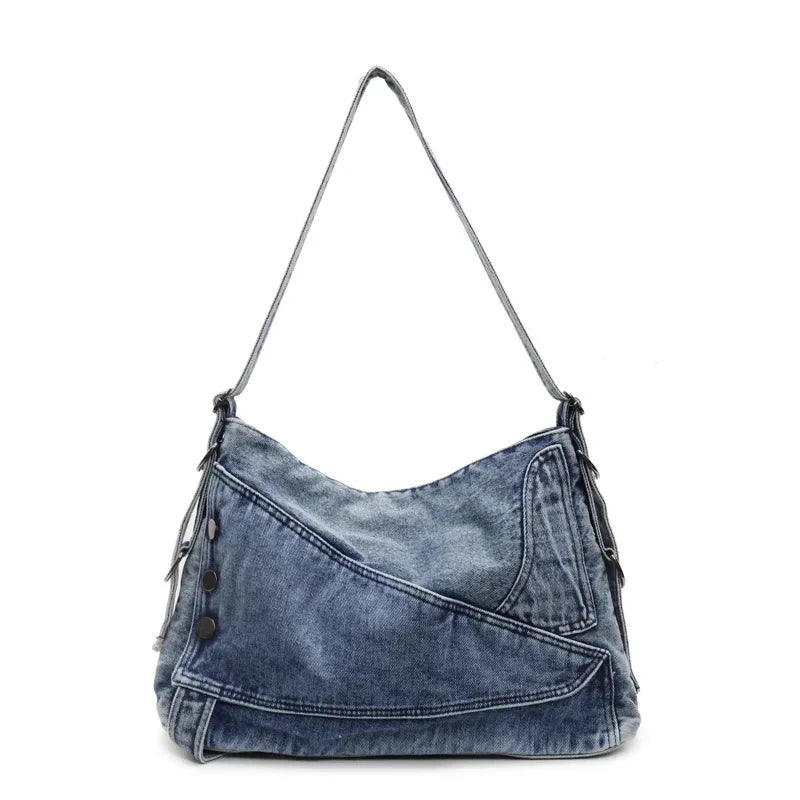 2025 New Women's Denim Tote Bag - Retro Crossbody Shoulder Bag with Large Capacity for Work & Commute, Fashionable Denim Handbag