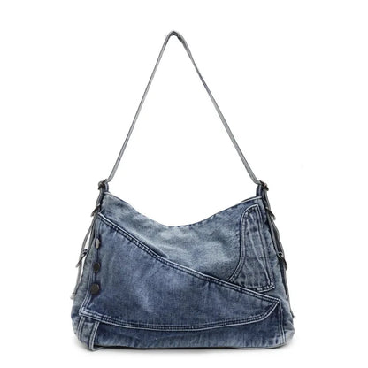 2025 New Women's Denim Tote Bag - Retro Crossbody Shoulder Bag with Large Capacity for Work & Commute, Fashionable Denim Handbag
