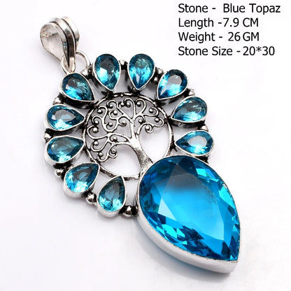 Genuine Blue Topaz Citrine Glass Agate Jasper Amethyst Pendant