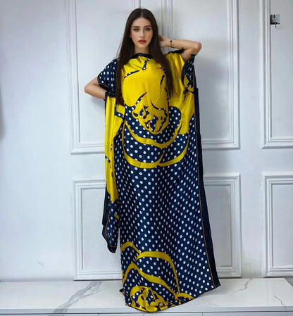 WINYI African Muslim Lady Summer Boho fashion Printed Kaftan holiday Dress loose Streetwear Abaya with belt beach dress