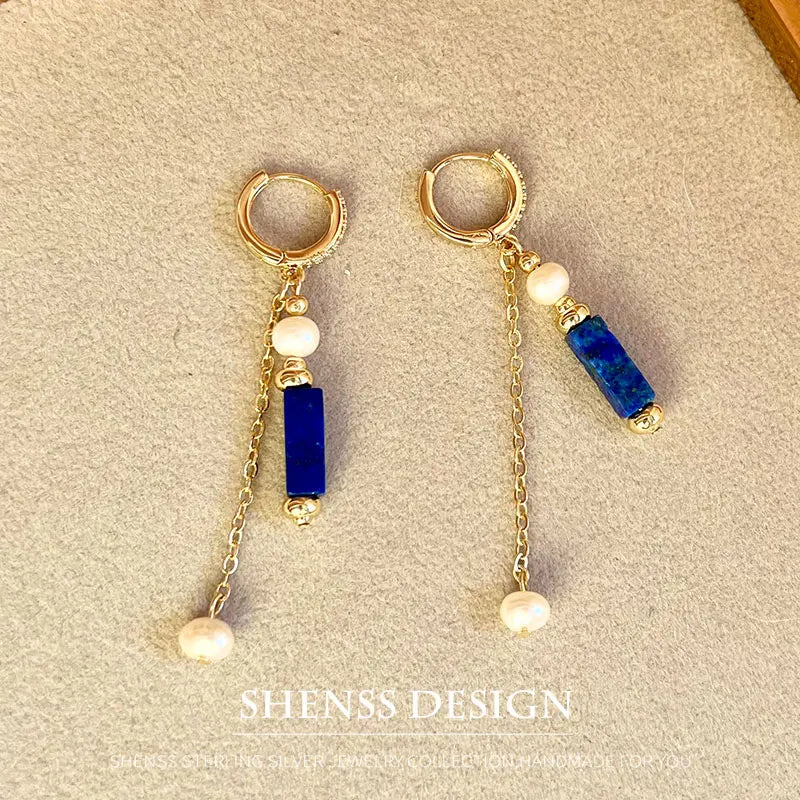 Exclusive Design Personalized Natural Freshwater Pearl Lapis lazuli Necklace Bracelet Earrings Copper Plated 14k Gold Accessorie