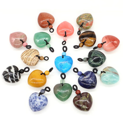 24mm Heart Shape Pendants Natural Stone Healing Crystal Quartz Tiger Eye Energy Gemstones for Jewelry Making DIY Necklace Gifts