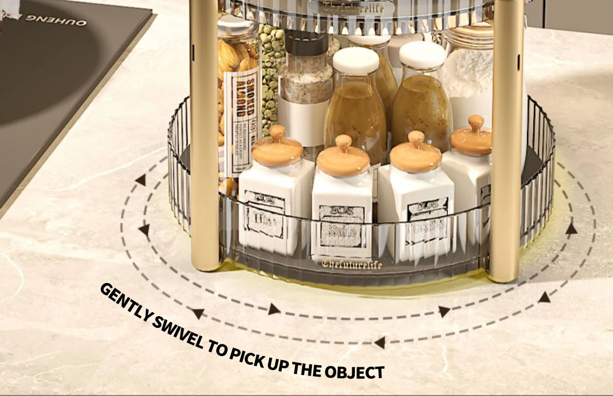 Kitchen Spice Rack Double Layer 360° Rotating Seasoning Holder Large Capacity Shelf Snacks Cosmetics Office Bathroom Storage - AMULET RING STORE