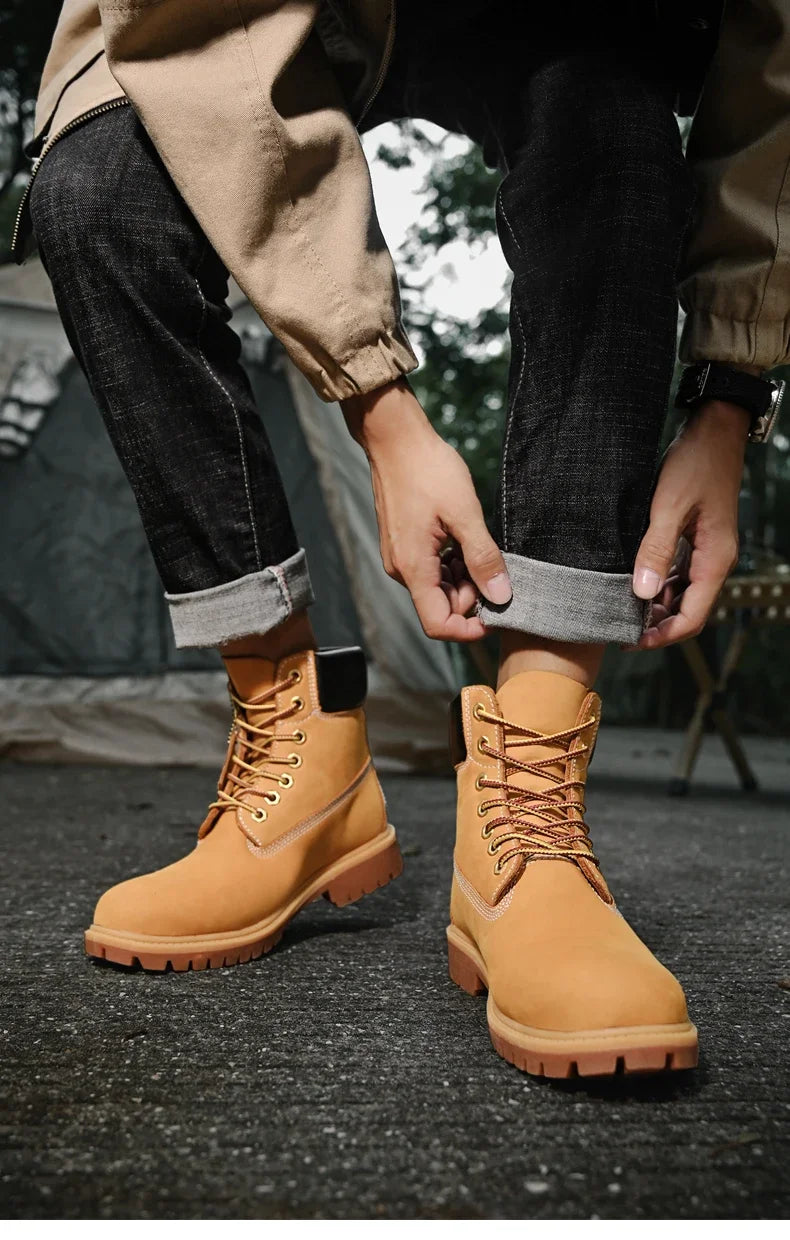 Boots Men High Top Boots High Quality Women Leather Shoes Fashion Outdoor Sneakers Men Lace Up Non-Slip Ankle Boots for Couple - AMULET RING STORE