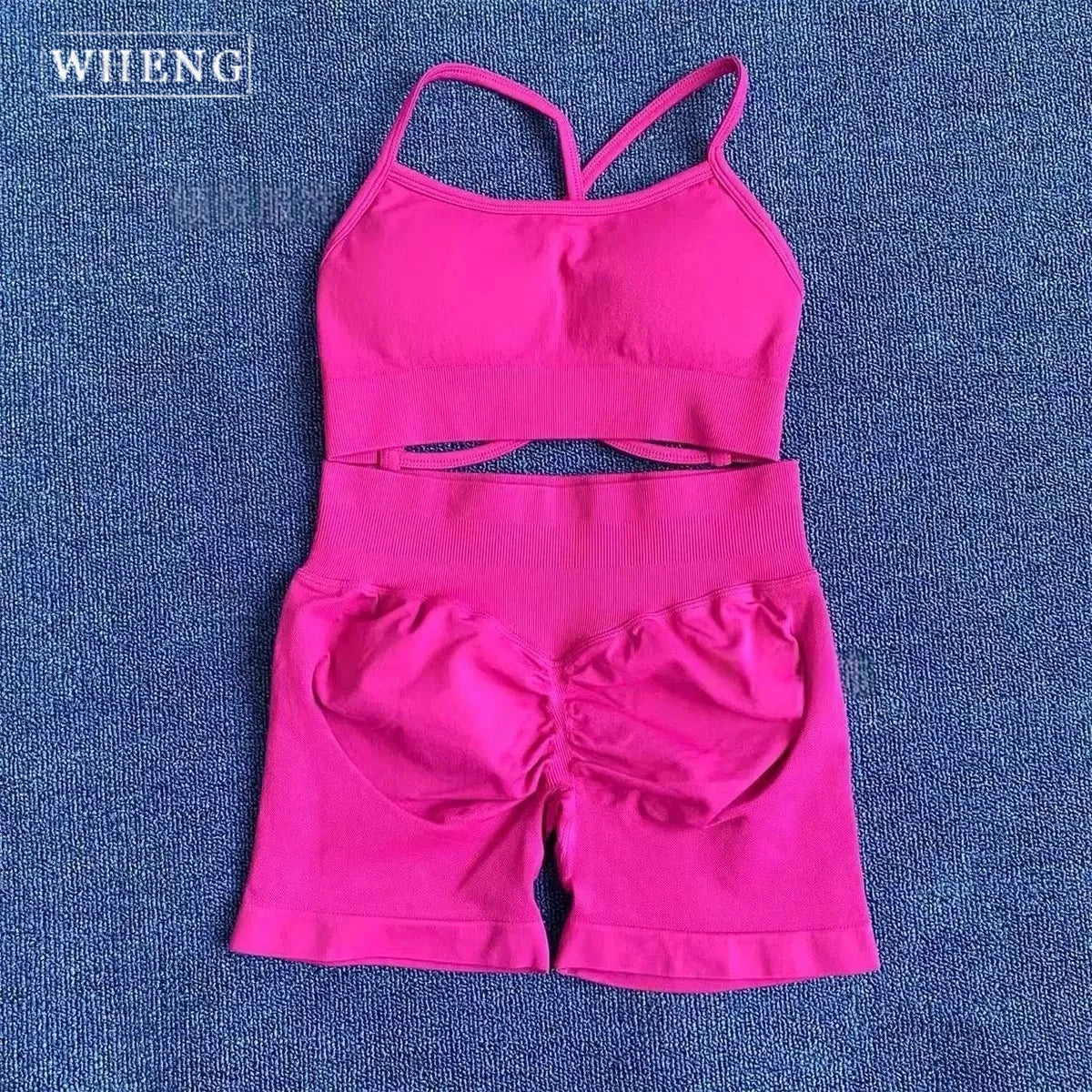 WHENG Peach Hip Lifting Suit Back Cross Sports Bra Shockproof Bra Quick Drying Shorts Set Gym Fitness Running Yoga Suit
